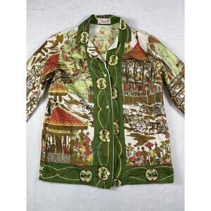 Vintage Alfred Paquette Women's Horse Race Pattern Button-Down Shirt